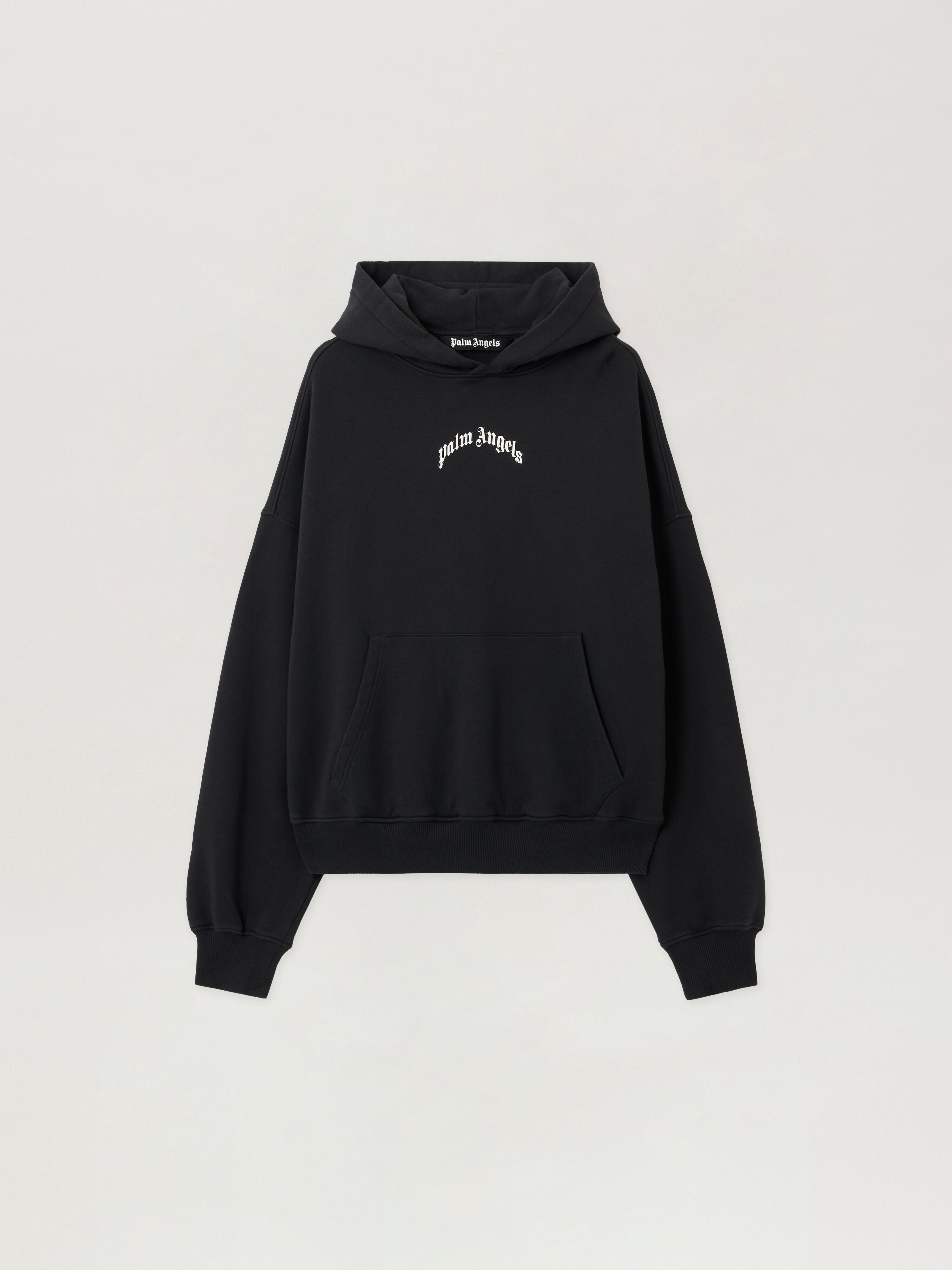 PALM ANGELS Curved Logo Hoodie in Black